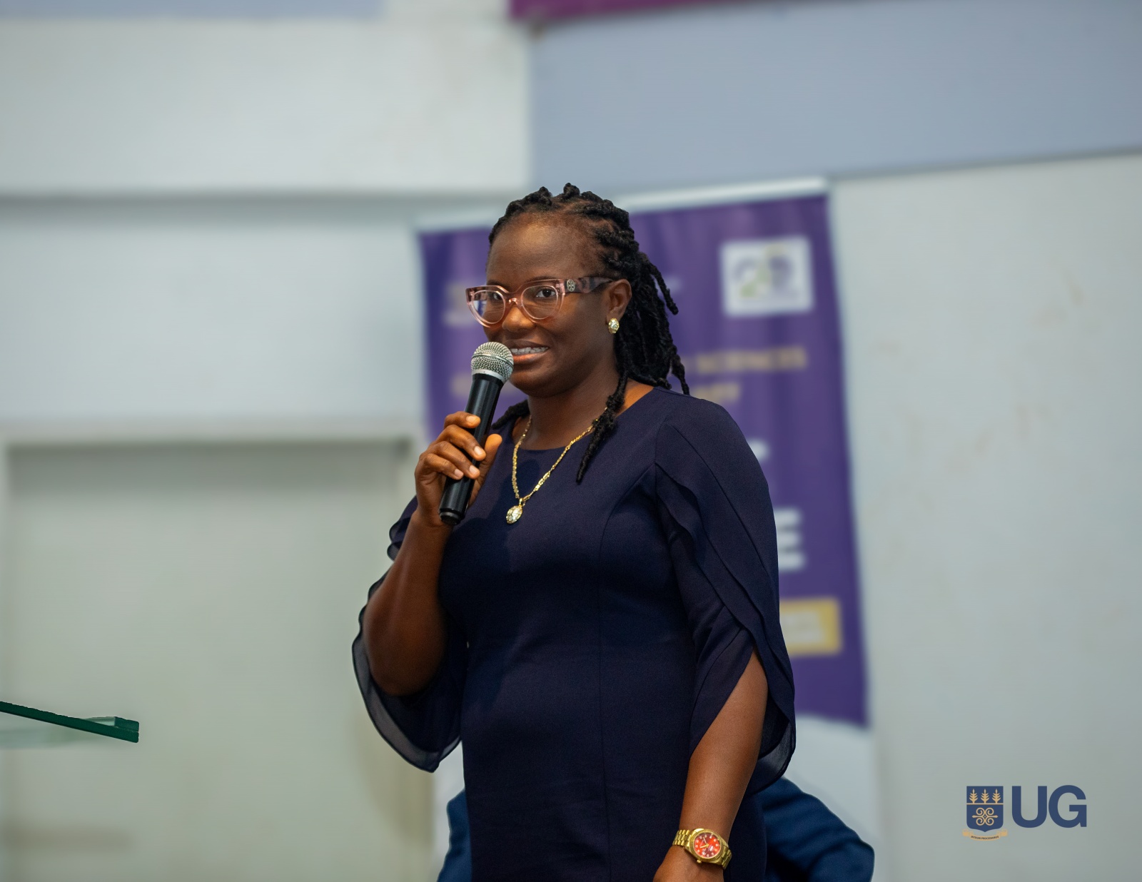 Dr. Rebecca K. Steele-Dadzie speaking at the first day of the lecture series
