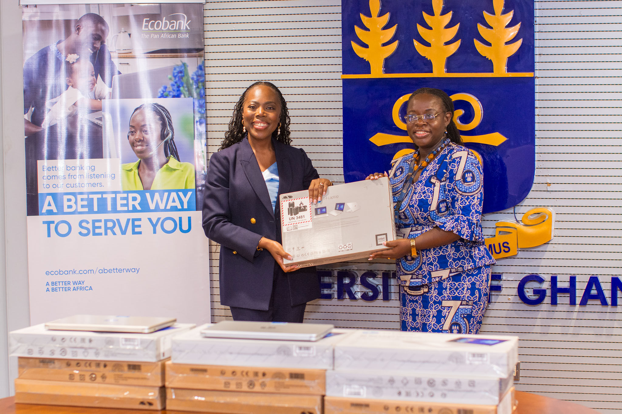 Ecobank Ghana PLC delivers Second Batch of 100 Laptops to Support UG’s 1S1L Initiative